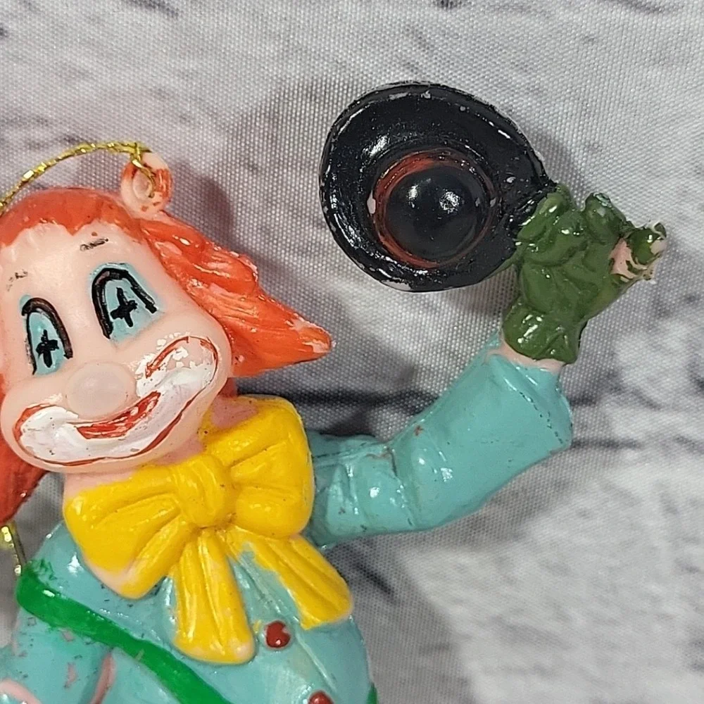 Vintage Christmas Ornament Blowmold Soft Plastic Circus Clown Hobo Flaw